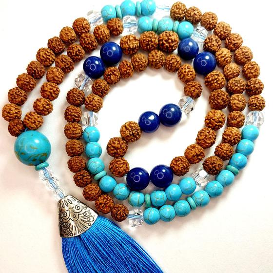 Imagem de Japamala 108 Quartzo Azul Rudraksha Cristal Asfour ESPIRITUALIDADE Riqueza For Life Mantra Meditação