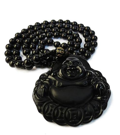 Imagem de Japamala 90 Contas com Obsidiana Negra e Buda da Prosperidade (Proteção)