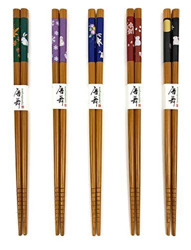 Imagem de JapanBargain 3645, Bamboo Chopsticks Reutilizável japonês chinês coreano Chop Sticks Hair Sticks 5 par de presentes conjunto máquina de lavar louça cofre, 9 polegadas, coelho / natural