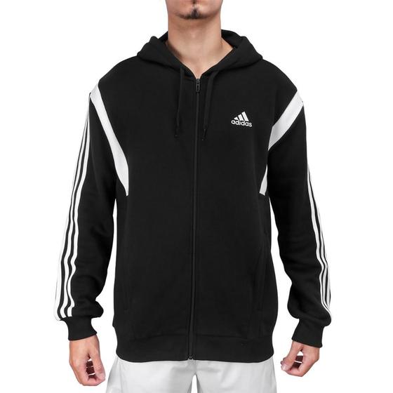 Jaqueta Adidas Moletom com Capuz Colorblock Preto e Branco Menor preço em Jaqueta Adidas Moletom com Capuz Colorblock Preto e Branco