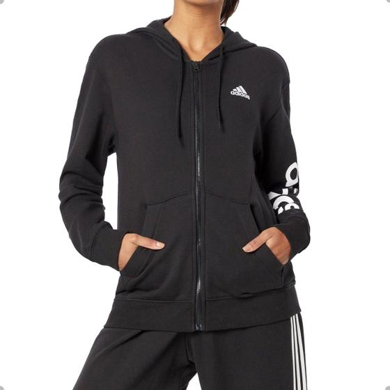 Imagem de Jaqueta Adidas Moletom com Capuz Essentials Linear Preto - Feminino