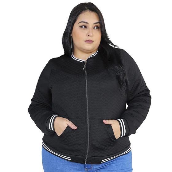 Imagem de Jaqueta Bomber Feminina Plus Size Com Bolsos G1 G2 G3 Blusa Frio Donna Martins