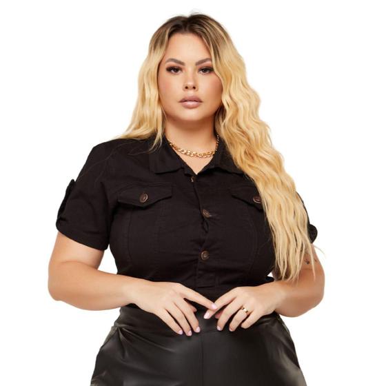 Imagem de Jaqueta Camisa jeans plus size manga curta Vera