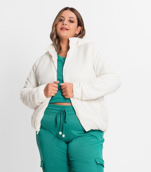 Imagem de Jaqueta Com Capuz Feminina Plus Size Secret Glam Bege