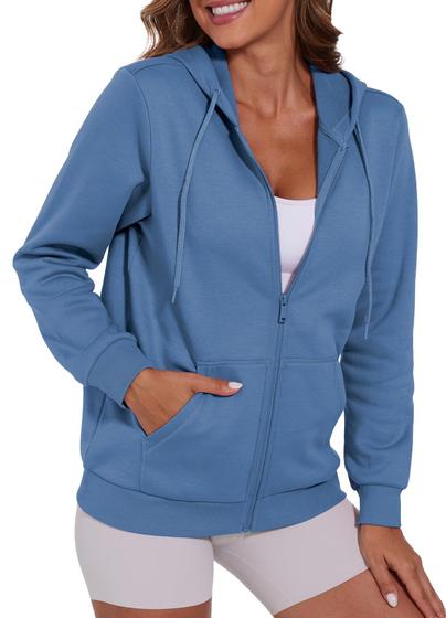 Imagem de Jaqueta com capuz SMENG e capuz com zíper para mulheres, algodão azul, 2XL
