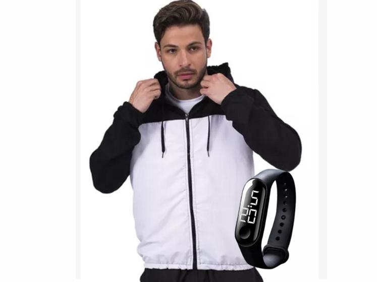 Imagem de Jaqueta Corta Vento Blusa para treinos exercícios Caminhada  Com Capuz Kit com relógio Digital K011