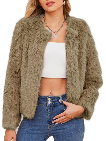 Imagem de Jaqueta cortada American Trends Faux Fur Coffee para mulheres