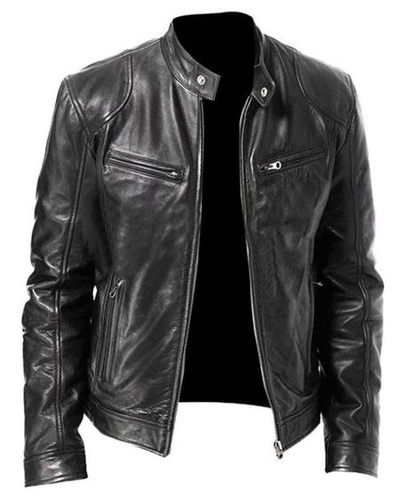 Imagem de Jaqueta Couro Masculina Moderna Couro Resistente Slim Motoqueiro