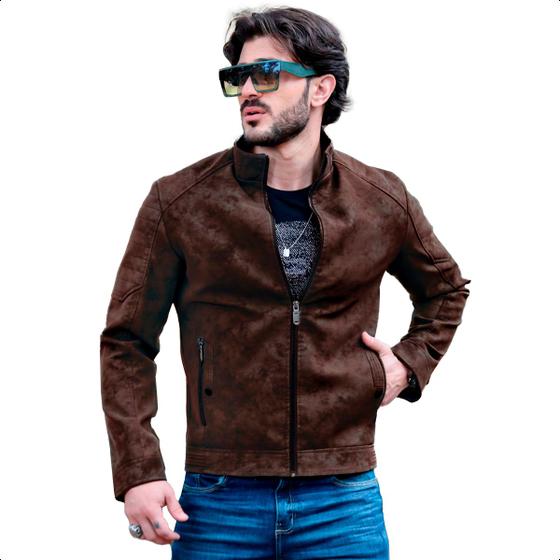 Imagem de Jaqueta Couro Nobuck Masculina Forrada Blusa Casaco Impermeável