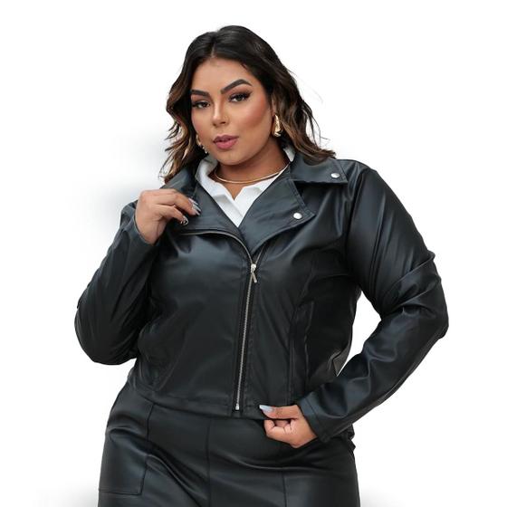 Imagem de Jaqueta Couro Plus Size G1 G2 G3 Estilosa Feminina Blusa de Frio Donna Martins 