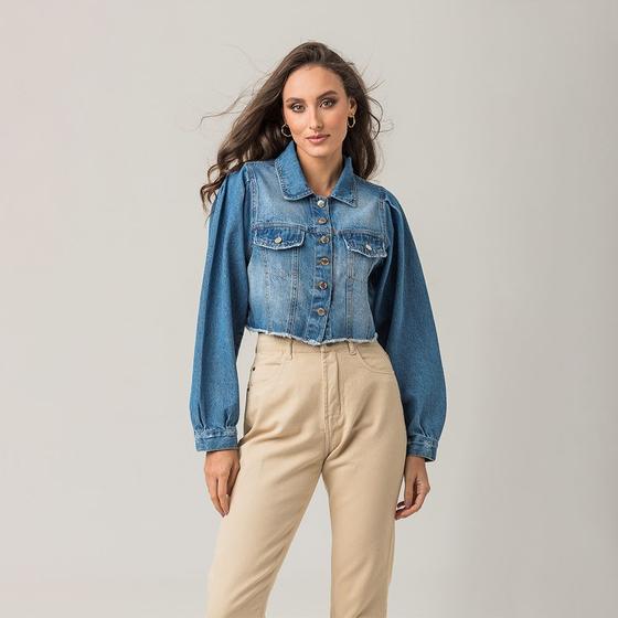 Imagem de Jaqueta Cropped Jeans Feminina Barra Desfiada Disparate