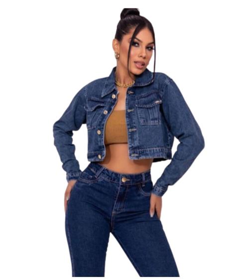 Imagem de Jaqueta Cropped Jeans Feminino Manga Longa Tamanho 40