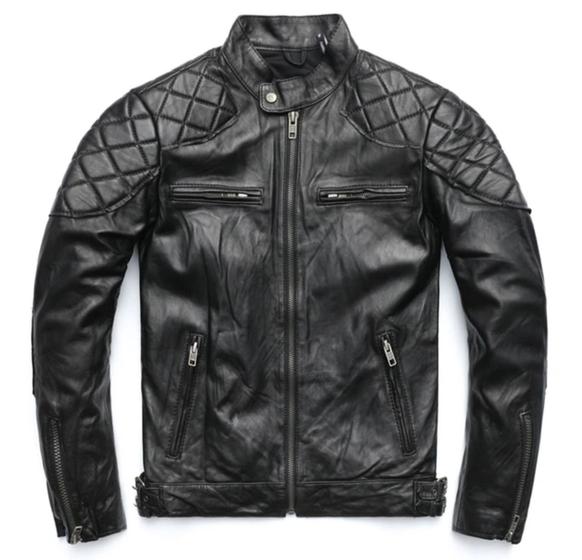 Imagem de Jaqueta De Couro Legítimo Masculina Motoqueiro Estilo Moto