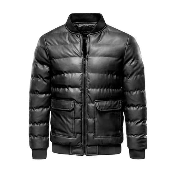 Imagem de Jaqueta de Couro Masculina Casaco Slim Fit Bomber Impermeável