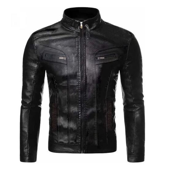 Imagem de Jaqueta de couro masculina slim Preta- XGG