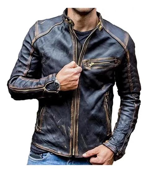 Jaqueta de Couro Masculina Vintage Moderna Rústica Menor preço em Jaqueta de Couro Masculina Vintage Moderna Rústica