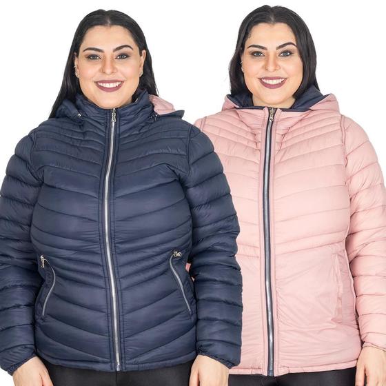 Imagem de Jaqueta Feminina Bobojaco Nylon Dupla Face Plus Size Capuz