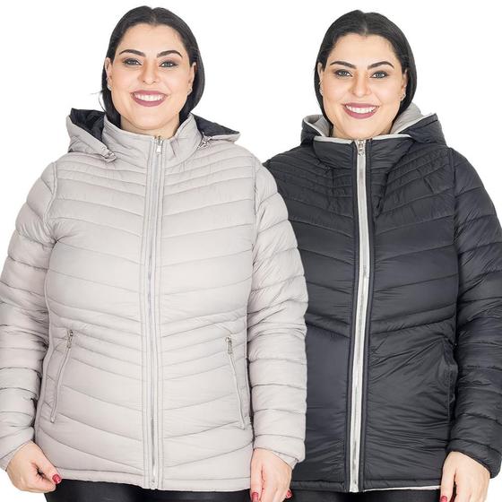 Imagem de Jaqueta Feminina Bobojaco Nylon Dupla Face Plus Size Capuz