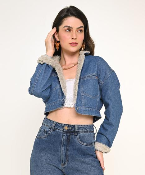 Imagem de Jaqueta Feminina Jeans Cropped com Pelo Razon Jeans