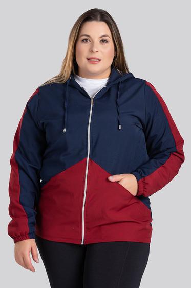 Imagem de Jaqueta Feminina Plus Size em Microfibra Bicolor Bolso Frente com Forro e Capuz - Serena