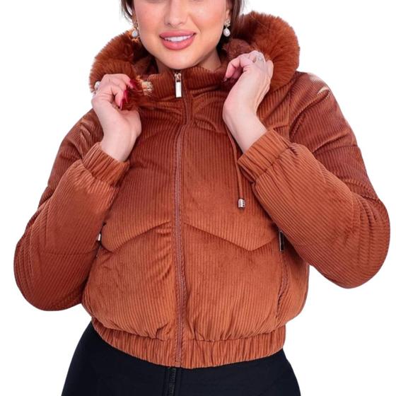 Jaqueta Feminina Puffer De Cotele Peluciada Com Capuz - WIX