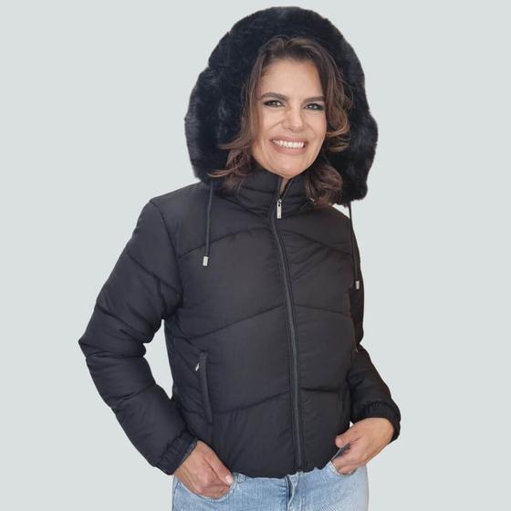 Imagem de Jaqueta Feminina Puffer Forrada Touca Removível - Preto