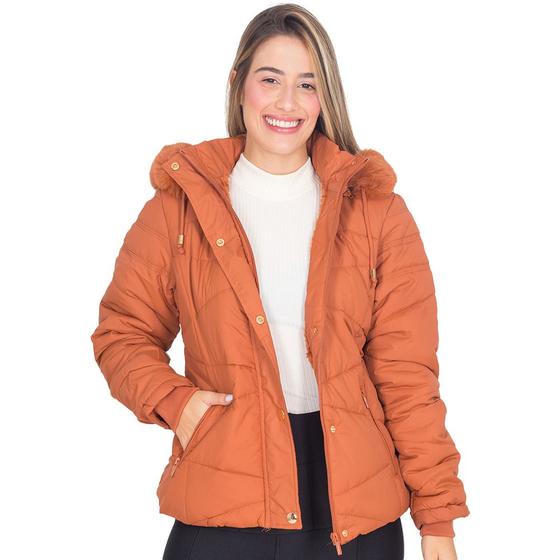 Imagem de Jaqueta Feminina Puffer Nylon Peluciada Com Capuz Removível