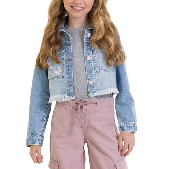 Imagem de Jaqueta Infantil Feminina Dipopini Jeans Borboletas Azul JIF