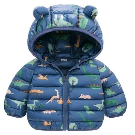 Imagem de Jaqueta Infantil Puffer Casaco Capuz Bobojaco Azul Dino 3 A 4 anos 