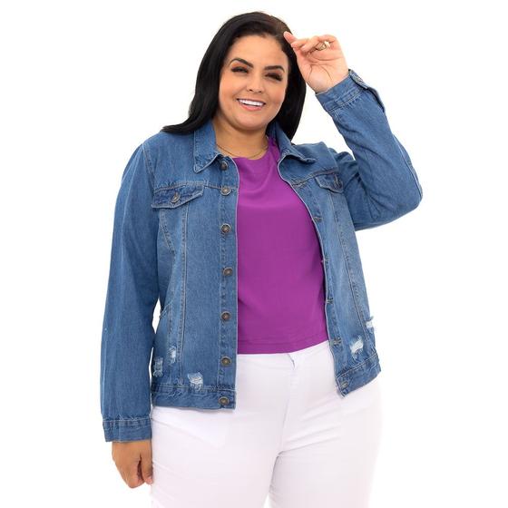 Imagem de Jaqueta Jeans Cropped Feminina Plus Size Mimi Casaco Jeans