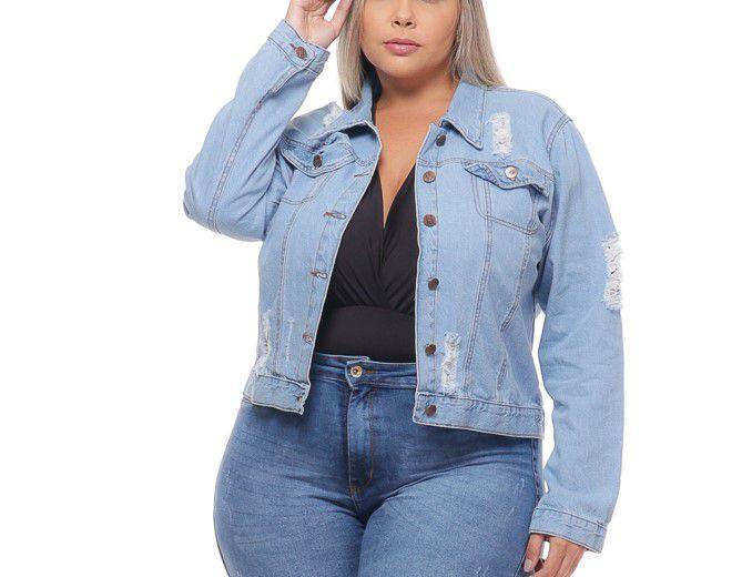 Imagem de Jaqueta Jeans Cropped Feminina Plus Size Mimi Casaco Jeans