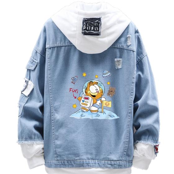 Imagem de Jaqueta jeans estilo casual Garfield Cat Astronaut Print