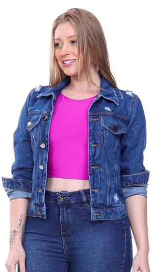 Imagem de Jaqueta Jeans Feminina Básica Azul Escuro