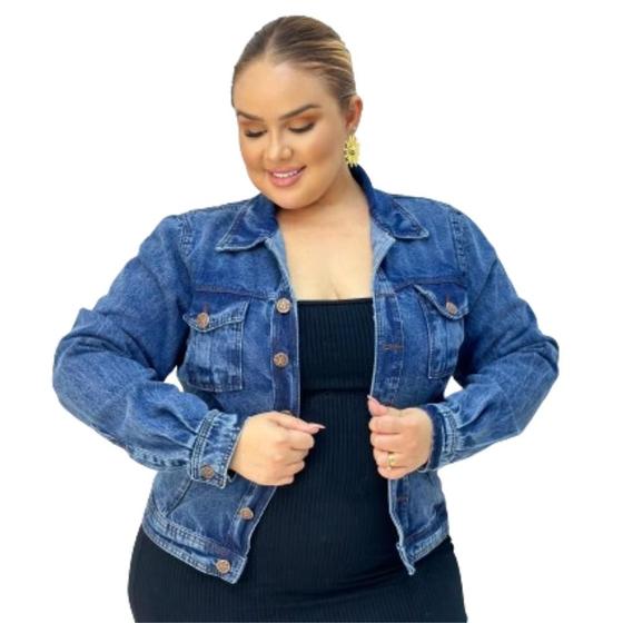 Imagem de Jaqueta Jeans Feminina Casaco Plus Size Modelo Curve G1 ao G4