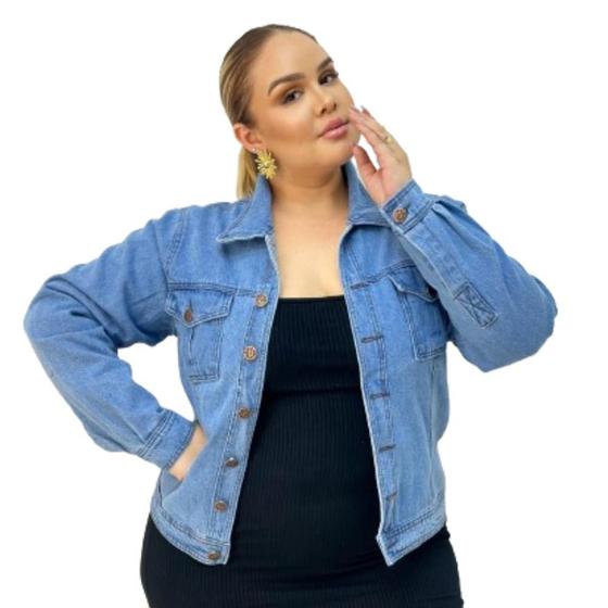 Imagem de Jaqueta Jeans Feminina Casaco Plus Size Modelo Curve G1 ao G4