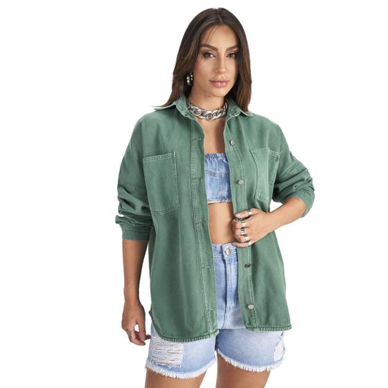 Imagem de Jaqueta Jeans Feminina Longa Oversized Camisão Inverno