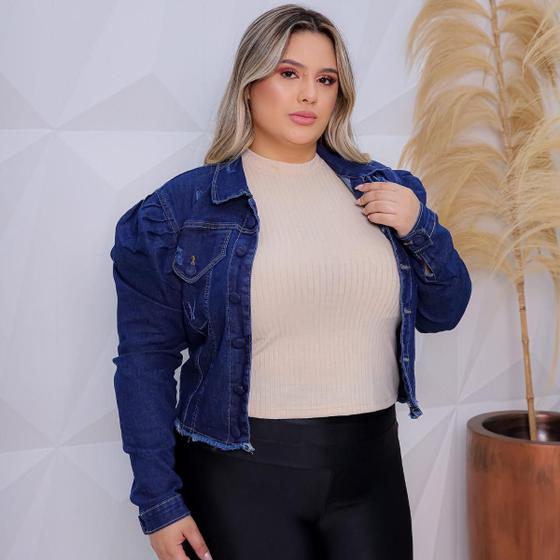 Imagem de Jaqueta Jeans Plus Size Feminina Com Lycra Super Confortável