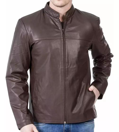 Jaqueta Masculina De Couro 100% LEGÍTIMO Premium Slim Gola Padre Menor preço em Jaqueta Masculina De Couro 100% LEGÍTIMO Premium Slim Gola Padre