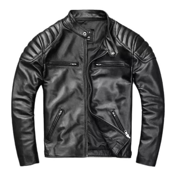 Imagem de Jaqueta Masculina De Couro 100 Verdadeiro Premium Slin Racer
