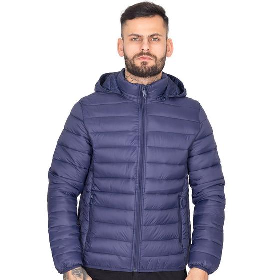 Imagem de Jaqueta Masculina Nylon Puffer Liso Capuz Removível Bolsos