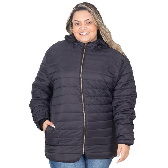 Imagem de Jaqueta Nylon Plus Size Feminina Peluciada Capuz Removível