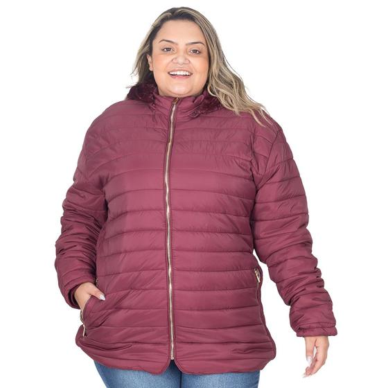 Imagem de Jaqueta Nylon Plus Size Feminina Peluciada Capuz Removível