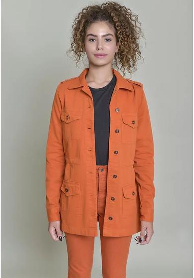 Jaqueta Parka Sarja Dialogo Com Bolsos Frontais Color Ferrugem Feminino Menor preço em Jaqueta Parka Sarja Dialogo Com Bolsos Frontais Color Ferrugem Feminino