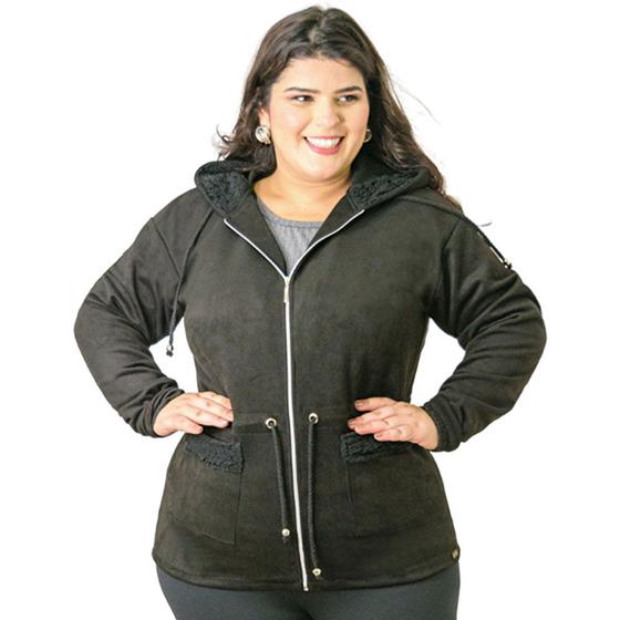 Imagem de Jaqueta Parka Suede Feminina Catwalk Preta Plus Size