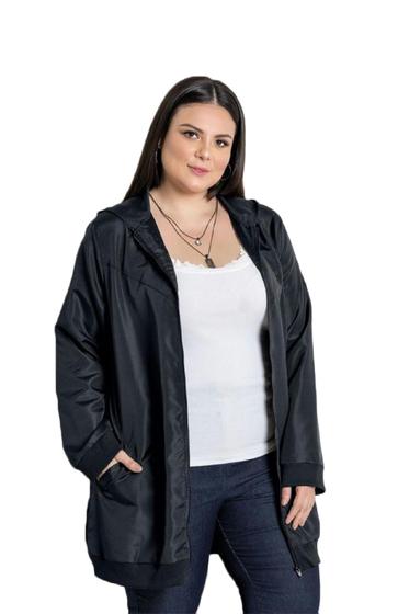 Imagem de Jaqueta Plus Size Feminina Alongada com Capuz e Bolso