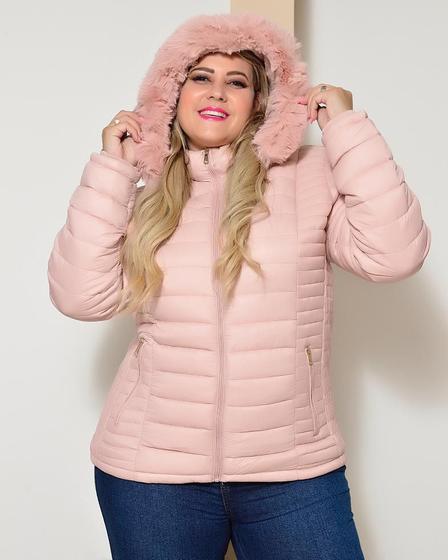 Imagem de Jaqueta Plus Size feminina Rosa com Capuz moda Inverno