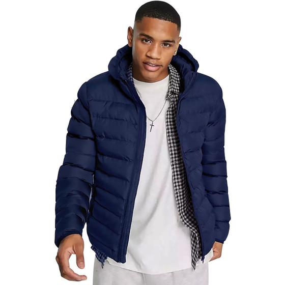 Jaqueta Puffer Masculina Corta Vento Leve com Bolsos e Capuz Menor preço em Jaqueta Puffer Masculina Corta Vento Leve com Bolsos e Capuz