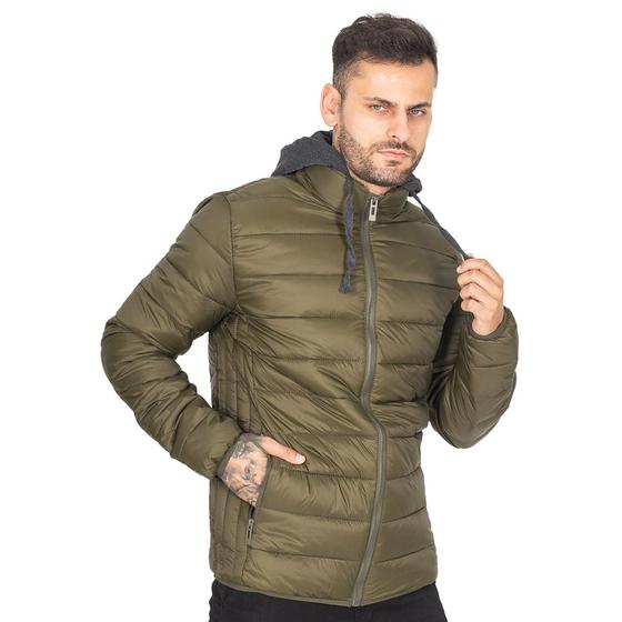 Imagem de Jaqueta Puffer Nylon Masculina Capuz De Moletom Punho Bolsos