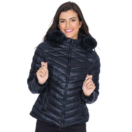 Imagem de Jaqueta Puffer Peluciada Feminina Nylon Capuz Removível