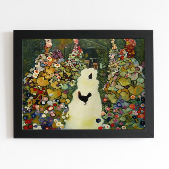 Imagem de Jardim Galinhas Gustav Klimt Quadro Moldura Preta 60x40cm